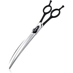 TIJERAS Dog Grooming Curved Scissors for Pets Hair Cutting Shears Professional 440C Stainless Steel Japan Curved Shears Safety Pets Care Scissor Pet Grooming Trimmer Kit Black Silver 7.0''/7.5''/8.0''