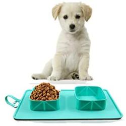 Collapsible Dog Bowls for Travel- Set of Two Foldable Portable Puppy Bowls - Cats and Dogs Food and Water - Dog Bowl Set -Dog Camping Gear - No Spill No Skid Silicon Water Bowl for Walking