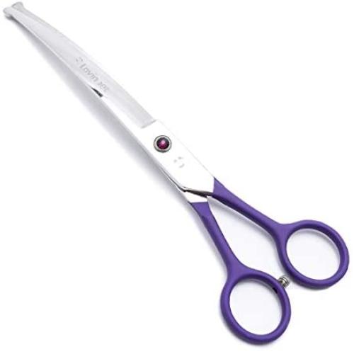 LovinPet Pet 7'' Curved Scissor Right/Left-Handed Pet Round-Tip Grooming Stainless Steel Safety Trimming Shears for Dogs and Cats (Easy use Curved Scissor)