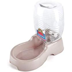 Flexzion Pet Water Dispenser Station, Beige (3/8 Gallon) Auto Replenish Gravity Waterer Drinking Fountain Bottle Bowl Dish Portable Stand for Small Dog Cat Animal