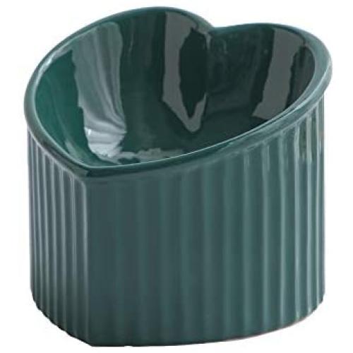 LIONWEI LIONWELI Dark Green Ceramic Raised Cat Bowls, Tilted Elevated Food or Water Bowls, Stress Free, Backflow Prevention, Dishwasher and Microwave Safe, Lead & Cadmium Free