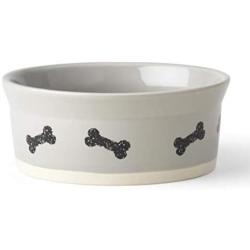 PetRageous 17002 Classy Bones Two-Tone Stoneware Dishwasher Safe Dog Bowl 1.5-Cup 5-Inch Diameter 2-Inch Tall for Small and Medium Dogs and Cats, 12-Ounce, Gray