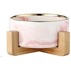 Cat Ceramic Bowl Pet Solid Wooden Frame Cat Drink Water Bowl Dog Food Basin Dog Bowl Ragdoll Food Bowl Cat Supplies (Pink)