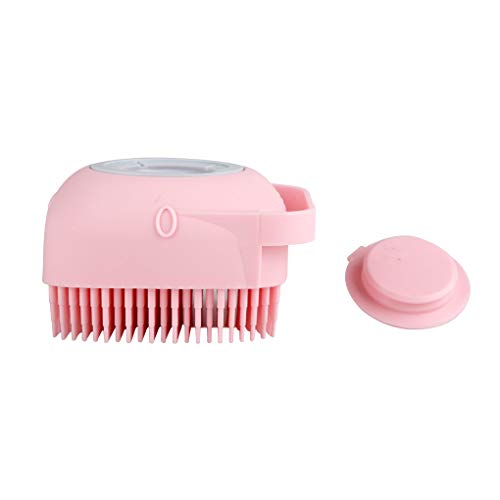 2 in 1 Pet Grooming Brush Bath Massage Brush, Shampoo Dispenser for Pet Grooming, Pet Scrubber Bathing Brush for Removes Loose Hair(Pink)