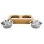 Iconic Pet Color Splash Rattan Double Diner Stainless Steel Dog & Cat Food & Water Bowl Set with Anti-Skid Wicker Finish Riser, Beige Tray, Two 14oz Bowls Iconic Pet Color Splash Rattan Double Diner Stainless Steel Dog & Cat Food & Water Bowl Set with Anti-Skid Wicker Finish Riser, Beige Tray, Two 14oz Bowls