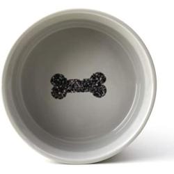 PetRageous 17004 Classy Bones Two-Tone Stoneware Dishwasher Safe Dog Bowl 4.5-Cup 7-Inch Diameter 3-Inch Tall for Large and Extra Large Dogs and Cats, 36-Ounce, Gray