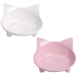 JOCHA Cat Food and Water Bowls, Raised Elevated Tilted Anti-Slip Cat Feeder, Shallow and Wide Food-Grade Melamine Material Cute Pet Dishes for Cats, Puppy, Small Dogs and Rabbits, 2 Pack