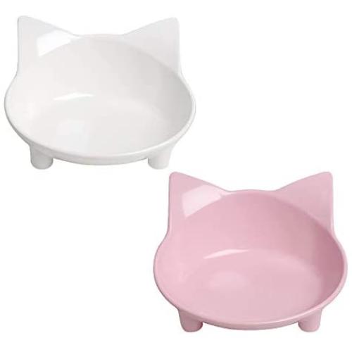 JOCHA Cat Food and Water Bowls, Raised Elevated Tilted Anti-Slip Cat Feeder, Shallow and Wide Food-Grade Melamine Material Cute Pet Dishes for Cats, Puppy, Small Dogs and Rabbits, 2 Pack