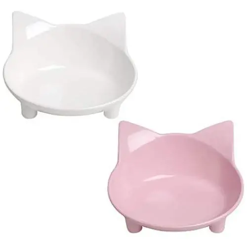 JOCHA Cat Food and Water Bowls, Raised Elevated Tilted Anti-Slip Cat Feeder, Shallow and Wide Food-Grade Melamine Material Cute Pet Dishes for Cats, Puppy, Small Dogs and Rabbits, 2 Pack