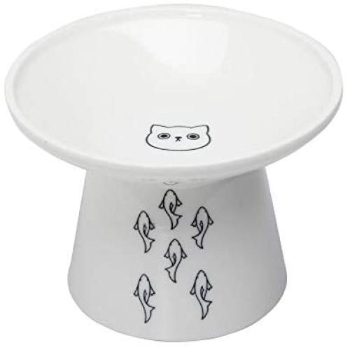 Pet Avenue Hong Kong Porcelain Extra Wide Raised Cat Bowl for Big Cats. Lead Free. Dishwasher Safe. Microwave Safe.