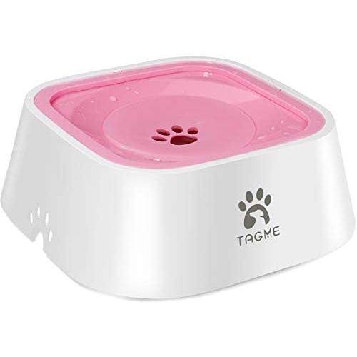 TagME Dog Dripless Water Bowl, Anti-Splash Pet Bowls, Eco-Friendly Material, No-Slip Pet Water Bowls, Healthy & Dishwasher Safe,35 OZ Pink