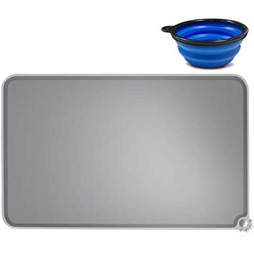 ONME Pet Feeding Mat, Silicone Waterproof Dog Cat Food Mat ，Foldable Dog Bowl Placemat Rusable Puppy Mat 【 Bowl as Gift 】