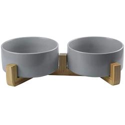 LIONWEI LIONWELI Ceramic Cat Bowl with Wood Stand No Spill Pet Food Water Feeder Cats Small Dogs