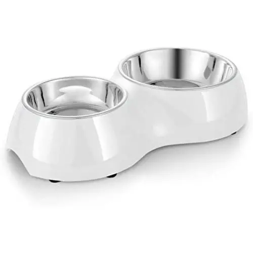 Flexzion Pet Feeder Feeding Drinking Stand Tray Station with Stable Plastic Dual Double Diner Stainless Steel Bowls Removable Dishes Food Water Holder for Dog Cat Puppies (Off-White) Flexzion Pet Feeder Feeding Drinking Stand Tray Station with Stable Plastic Dual Double Diner Stainless Steel Bowls Removable Dishes Food Water Holder for Dog Cat Puppies (Off-White)