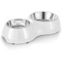 Flexzion Pet Feeder Feeding Drinking Stand Tray Station with Stable Plastic Dual Double Diner Stainless Steel Bowls Removable Dishes Food Water Holder for Dog Cat Puppies (Off-White)