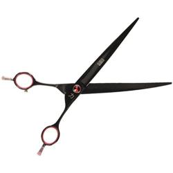 ShearsDirect Japanese 440C Curved Black Titanium Cutting Shears with Red Gem Stone Tension and Double Finger Rest, 8.0-Inch