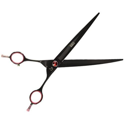 ShearsDirect Japanese 440C Curved Black Titanium Cutting Shears with Red Gem Stone Tension and Double Finger Rest, 8.0-Inch