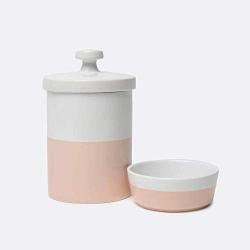 Waggo Ceramic Medium Rose Dipper Dog Bowl and Air Tight Treat Jar Set - Rose