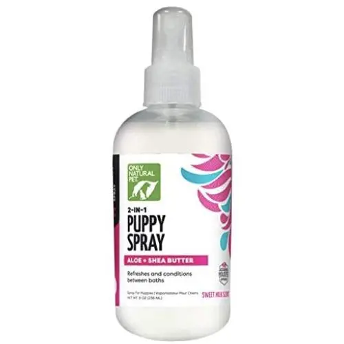 Only Natural Pet 2-in-1 Puppy Spray with Aloe + Shea, Dog Deodorizer Spray to Condition, Moisturize, Freshen and Nourish Puppies Sensitive Skin and Coat Between Baths and Grooming - 8 oz Only Natural Pet 2-in-1 Puppy Spray with Aloe + Shea, Dog Deodorizer Spray to Condition, Moisturize, Freshen and Nourish Puppies Sensitive Skin and Coat Between Baths and Grooming - 8 oz