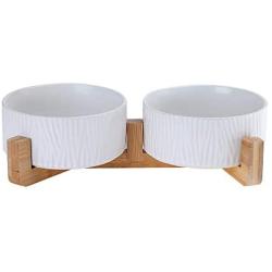 LIONWEI LIONWELI Ceramic Cat Dog Bowl Dish with Wood Stand No Spill Pet Food Water Feeder Cats Medium Dogs