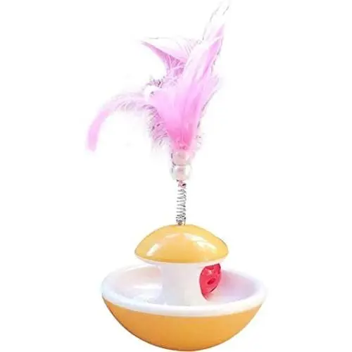 Studyset Interactive Cat Toy,Funny Rolling Scratching Ball Tumbler Interactive Toy with Feather for Pet Cat Yellow L Studyset Interactive Cat Toy,Funny Rolling Scratching Ball Tumbler Interactive Toy with Feather for Pet Cat Yellow L