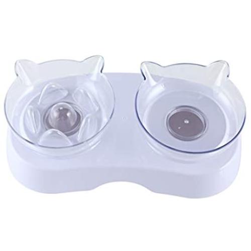 QINYUAN Cat Bowl, Feeding Raised with Stand 0/15 ° Adjustable Pet Food Feeder Reduce Neck Pain or and Small Dogs
