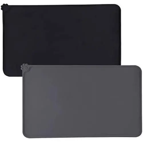 Awpeye Dog Food Mat for Floor Waterproof 2 Pack, Silicone Dog Food Tray, Pet Bowl Feeding Mats for Food and Watert (Small 19''x12'', Black & Gray)… Awpeye Dog Food Mat for Floor Waterproof 2 Pack, Silicone Dog Food Tray, Pet Bowl Feeding Mats for Food and Watert (Small 19''x12'', Black & Gray)…