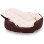 long rich Durable Bolster Sleeper Oval Pet Bed with Removable Reversible Insert Cushion and Additional Two Pillow, Brown to Beige Color, by Happycare Textiles