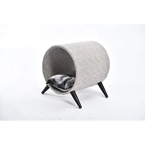 Cat Craft 4308601 Tunnel Bed, Grey and Brown Wooden Legs Cat Furniture, 15 Inch Cat Craft 4308601 Tunnel Bed, Grey and Brown Wooden Legs Cat Furniture, 15 Inch