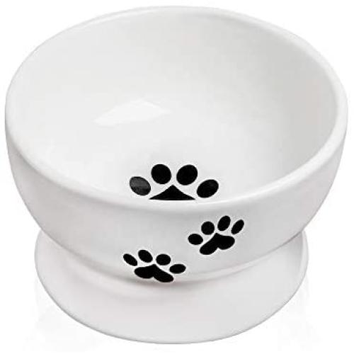 Ceramic Raised Cat Bowls, Elevated Food Bowls or Water Bowls, Cat Food Bowls，Stress Free, Backflow Prevention, Ceramic Cat Water Bowl No-Spill