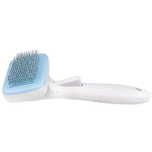 LEWARM Slicker Brush for Short Haired Dogs and Cats Angled Bristles with Particles Self Cleaning Pet Grooming Comb Set with Bath Massage Brush and Chewing Rope Toy