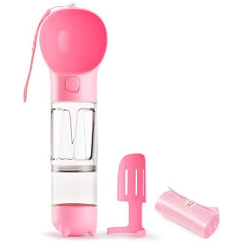 Rolife Portable Dog Water Bottle，3 in 1 Pet Travel Bottle with Food Container, Shovel, and Trash Bag Holder