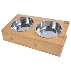 All Functional - Elevated Feeder for Cats and Small Dogs - Slanted Angle for a Comfortable Mealtime- Raised Stand - Two Stainless Steel Bowls. Remember Your Pet is Family