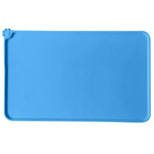 RSLG Non Slip Dog Food Tray Cat Bowl Mat Pet Water Feeding Food Dish Tray Wipe Clean Floor Placemat Waterproof Pet Dog Feeding Mat (Blue)