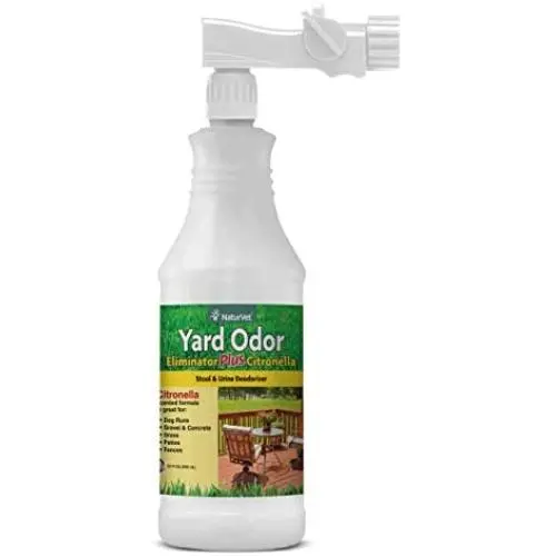 NaturVet – Yard Odor Eliminator Plus Citronella Spray – Eliminate Stool and Urine Odors from Lawn and Yard – Designed for Use on Grass, Patios, Gravel, Concrete & More – 32oz with Hose Nozzle NaturVet – Yard Odor Eliminator Plus Citronella Spray – Eliminate Stool and Urine Odors from Lawn and Yard – Designed for Use on Grass, Patios, Gravel, Concrete & More – 32oz with Hose Nozzle
