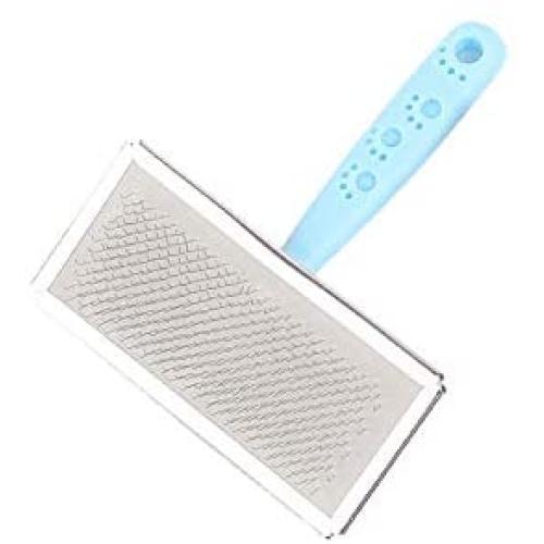 Bouddha Dog Brush with Stainless Steel Comb Teeth, Pet Cat Deshedding Brush for Removing Matted Fur & Knots Anti-Slip Pet Grooming Comb Tool(Blue)