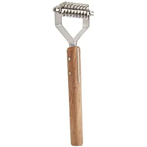 Tamsco Stripping/Dematting Comb (8 Blade) Wooden Handle Wooden Handle Stainless Steel8 Teeth Comb Curved Ends for Safety