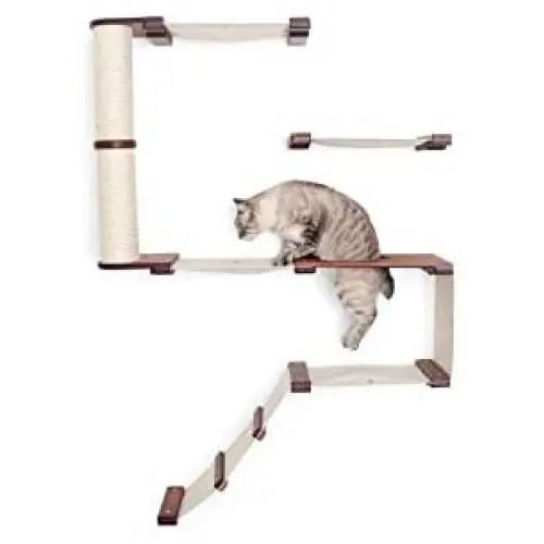 CatastrophiCreations Deluxe Cat Fort Wall Mounted Lounge, Climb and Play Furniture Cat Tree Shelves - English Chestnut/Natural, One Size CatastrophiCreations Deluxe Cat Fort Wall Mounted Lounge, Climb and Play Furniture Cat Tree Shelves - English Chestnut/Natural, One Size