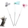 ocijf179 Cats Teaser Pompom Feather Goldfish Bell Teaser Interactive Stick Rod Funny Pet Cats Toy - Blue