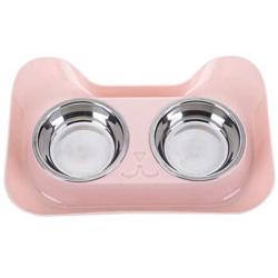 HONGTAO Dog Bowls Double Bowl Dog Food Bowls Stainless Steel Dog Bowl No-Spill No-Skid Cat Bowls Pet Feeder Bowls for Dogs Cats(Pink)