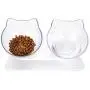 Hkapps Cat Double Food Bowl Pet Food Bowl with Stand,15° Tilted Platform, Reduce Neck Pain Perfect for Small Dog and Cat (Transparent)