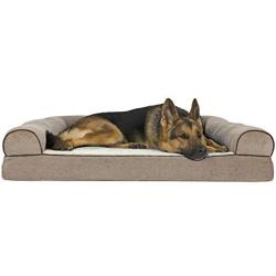 Furhaven Pet Dog Bed - Cooling Gel Memory Foam Faux Fleece and Chenille Soft Woven Traditional Sofa-Style Living Room Couch Pet Bed with Removable Cover for Dogs and Cats