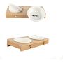 ALBOLET Cat Bowl，Elevated Bamboo Cat&Puppy Bowl, Cat&Dog Bowl with Stand，Raised Dog&Cat Feeder with Bamboo Stand， Ceramic Food Food Water Bowl for Cats and Puppy