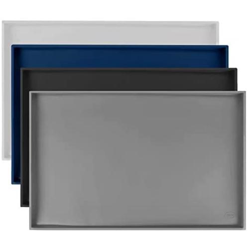 Hiado Dog Bowl Mat Small (19x12), Large (24x16), Raised Edges Non Skid Spill Proof with Lip Waterproof Silicone for The Floor