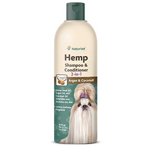 NaturVet Hemp Shampoo & Conditioner 2-in-1 with Argan and Coconut for Dogs, 16oz Liquid, Made in The USA
