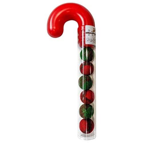 Wool Felt Multi Colored Balls Filled Candy Cane Cat Toys