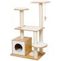 Modern Cat Tree, 6 Level Wooden Cat Tower, Kitten Play House with Sturdy Scratching Posts, Spacious Condo Hanging Ball and Removable Mats