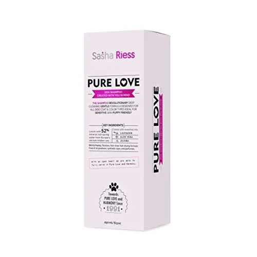 Sasha Riess Pure Love Shampoo for Dogs, Puppies & Sensitive Skin, Gentle All-Natural Deep Cleaning Formula with Jojoba Oil & Lavender (8 oz)