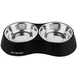 Joy Melody Elevated Cat Bowls, Raised Small Dog Dish with Heavy Stand, Stainless Steel Food and Water Pet Feeder, Anti-Slip, Dishwasher Safe with Cleaning Cloth