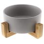 Micro Traders 2Pcs Ceramic Cat Dog Bowl, with Bamboo Elevated Stand for Puppy Kitten Pet Raised Feeder Gift Dishwasher-Safe Grey
